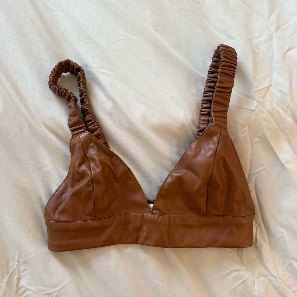 Aritzia Brown Faux Leather Crop Bralette